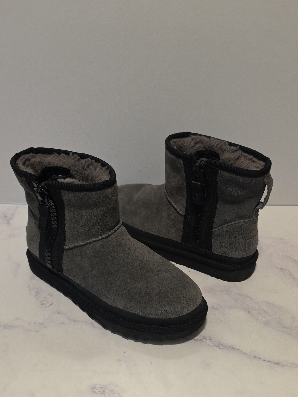 Ugg Grey Suede Shearling-Lined Ankle Boots